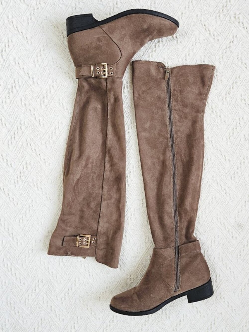 Top Moda Faux Leather Suede Over The Knee Boots Taupe Buckle Western Shoes 8